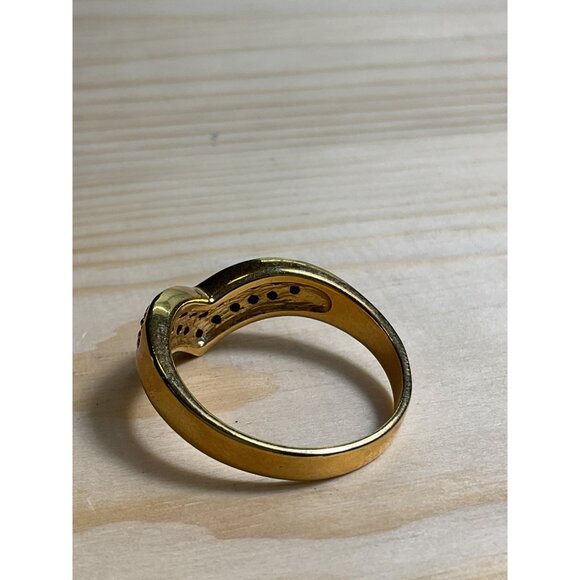 Gold Tone V-Shape Wishbone Ring With Rhinestone Detailing - Picture 3 of 4